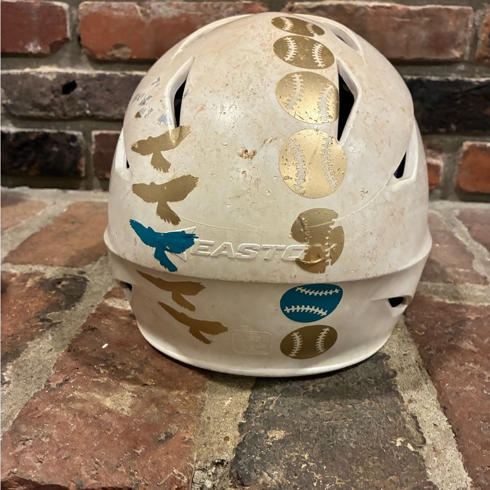 Easton White Helmet with Gold and Blue Designs size s/m